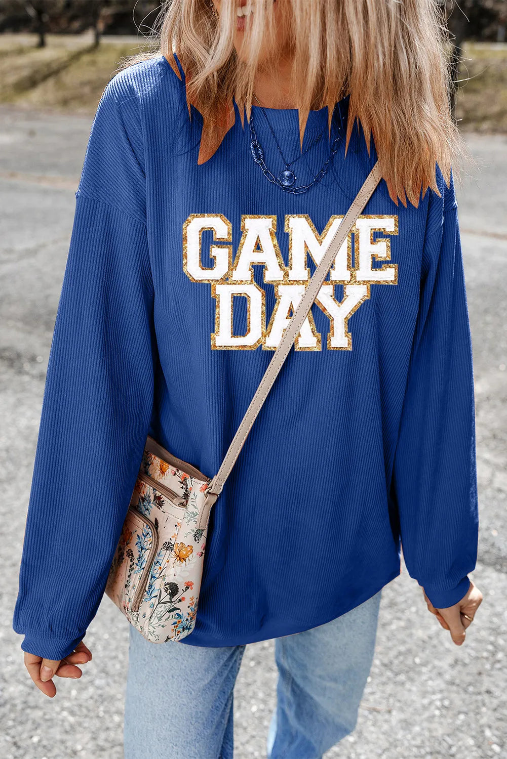 GAME DAY Round Neck Long Sleeve Sweatshirt-TOPS / DRESSES-[Adult]-[Female]-2022 Online Blue Zone Planet