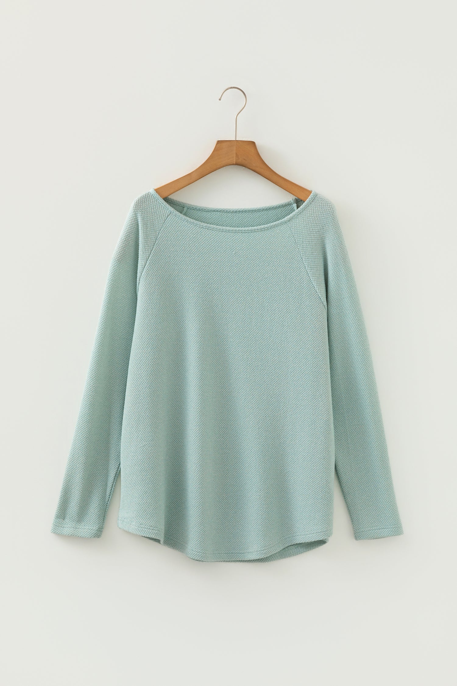 Moonlight Jade Textured Raglan Sleeve Knit Loose Top-Tops/Long Sleeve Tops-[Adult]-[Female]-2022 Online Blue Zone Planet