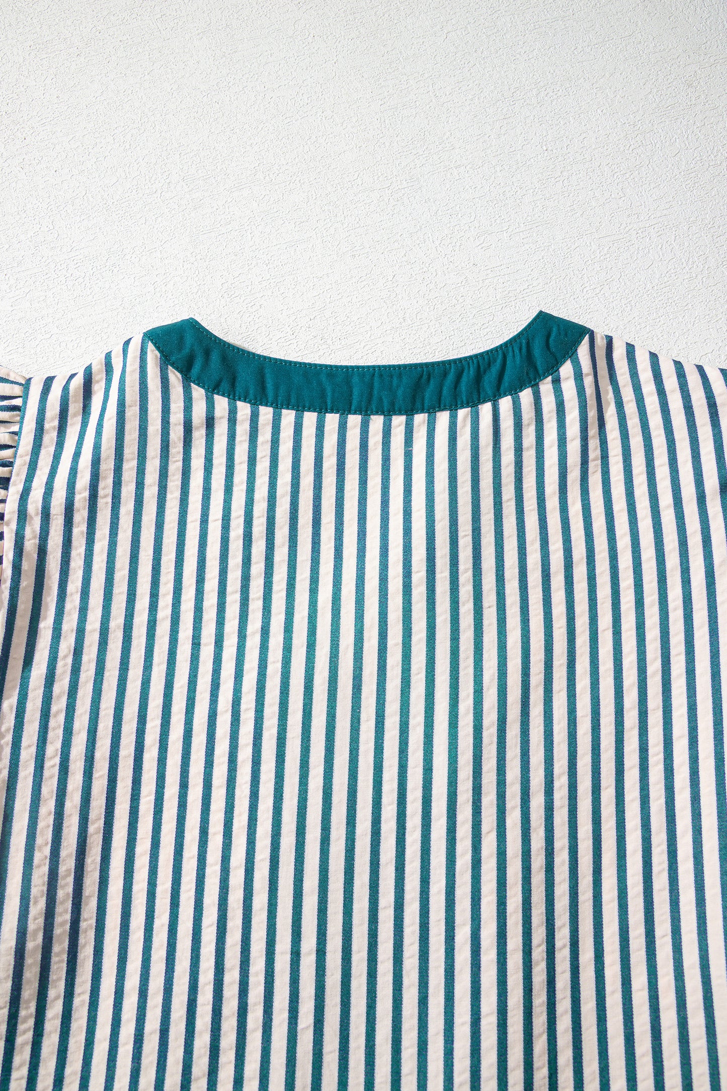 Green Stripe Double Ruffled Short Sleeve Contrast Trim V Neck Midi Dress-TOPS / DRESSES-[Adult]-[Female]-2022 Online Blue Zone Planet