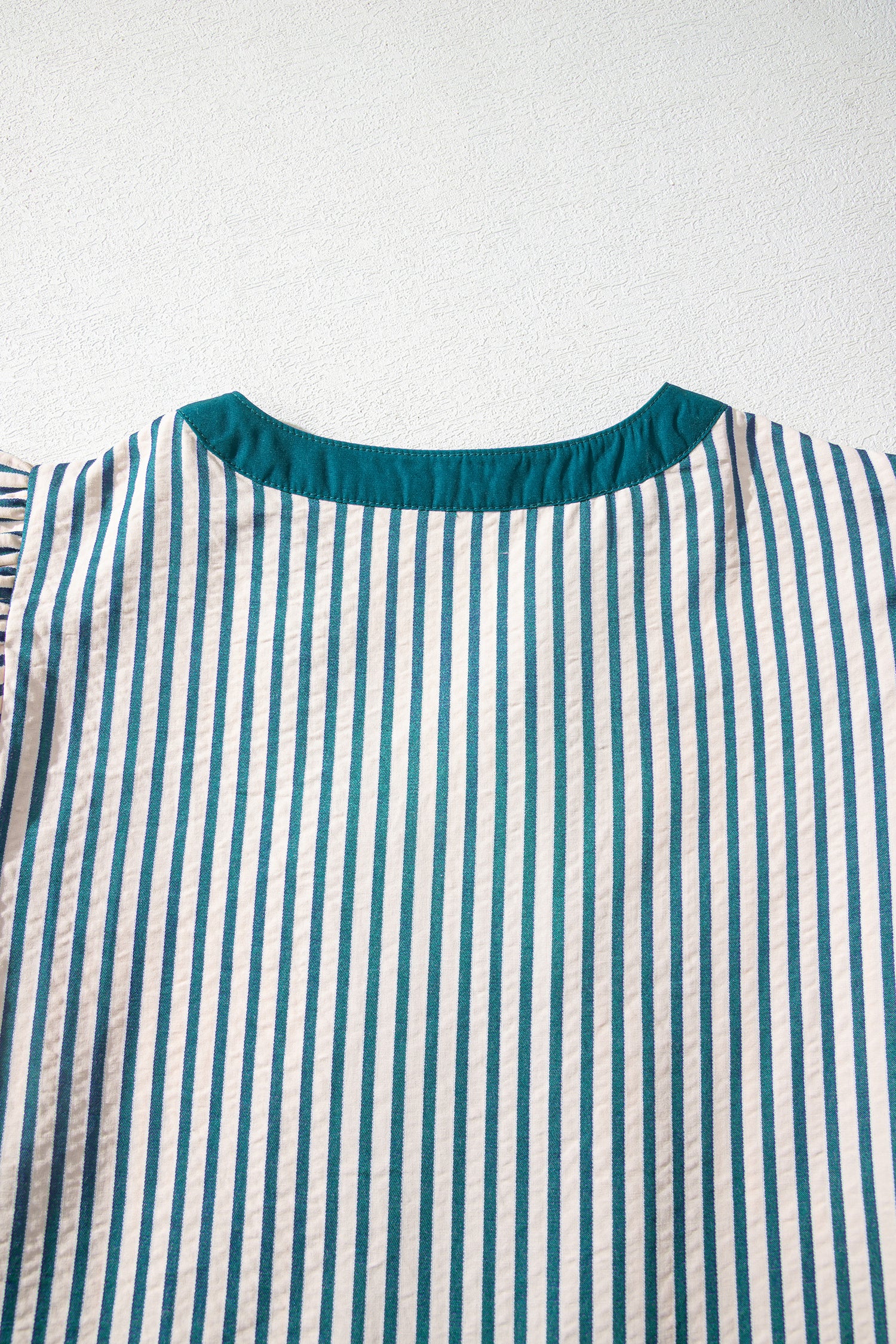 Green Stripe Double Ruffled Short Sleeve Contrast Trim V Neck Midi Dress-TOPS / DRESSES-[Adult]-[Female]-2022 Online Blue Zone Planet