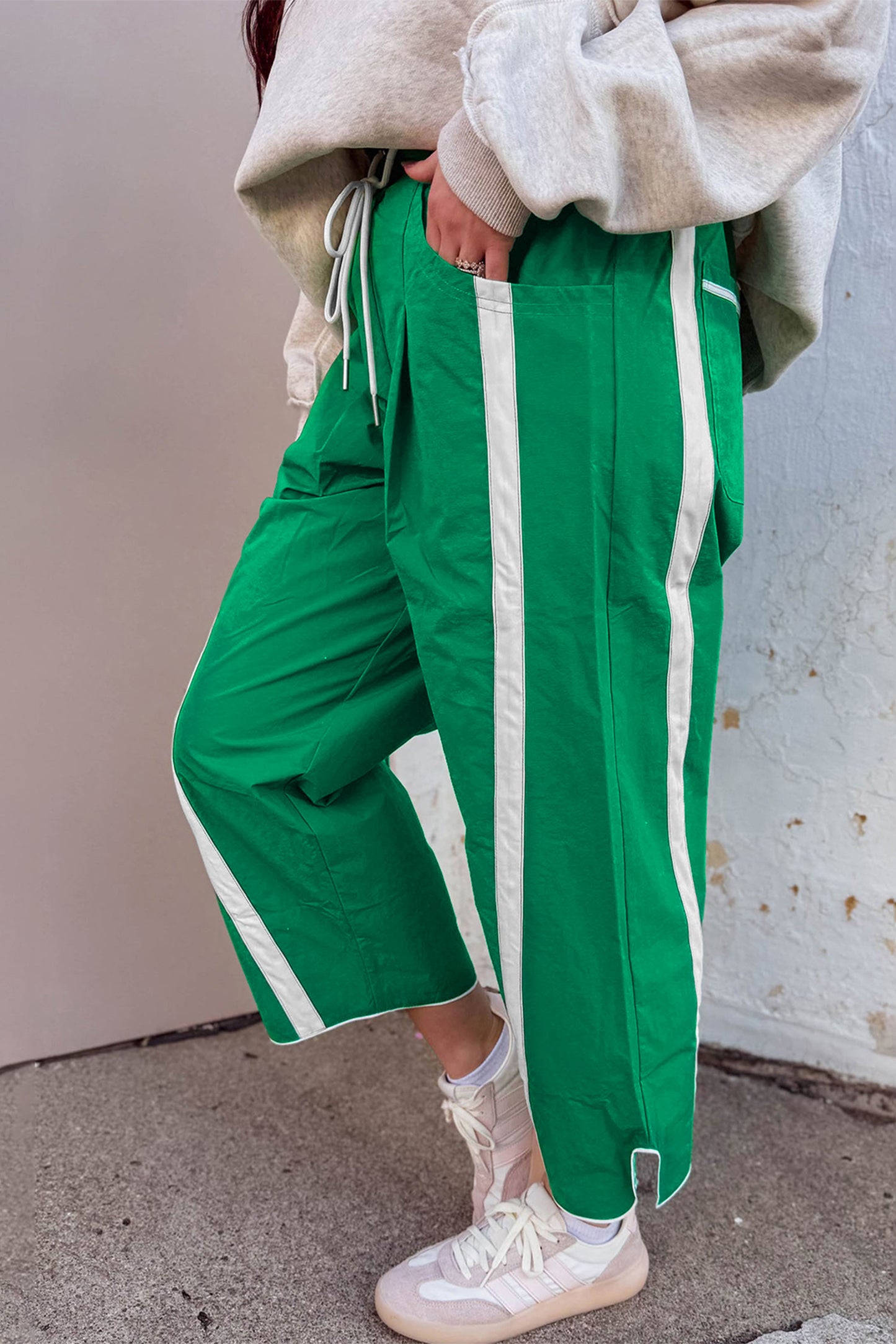 Black Contrast Striped Smocked Waist Drawstring Cropped Casual Pants-Bottoms/Pants & Culotte-[Adult]-[Female]-2022 Online Blue Zone Planet