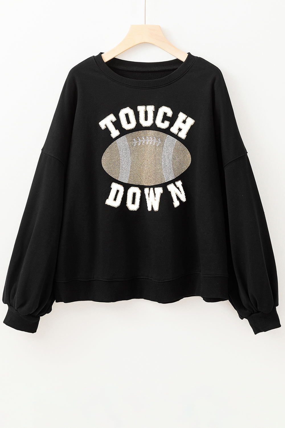 Fiery Red TOUCH DOWN Football Graphic Pullover Sweatshirt-Tops/Sweatshirts & Hoodies-[Adult]-[Female]-2022 Online Blue Zone Planet