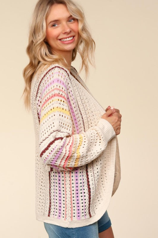 Haptics Full Size Striped Crochet Open Front Cardigan-TOPS / DRESSES-[Adult]-[Female]-2022 Online Blue Zone Planet