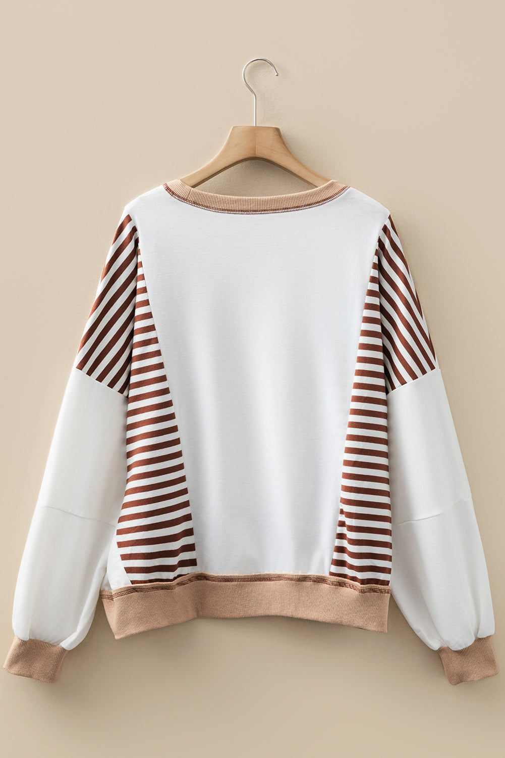 Brown Stripe Colorblock Patchwork Contrast Stitching Oversize Sweatshirt-Tops/Sweatshirts & Hoodies-[Adult]-[Female]-2022 Online Blue Zone Planet