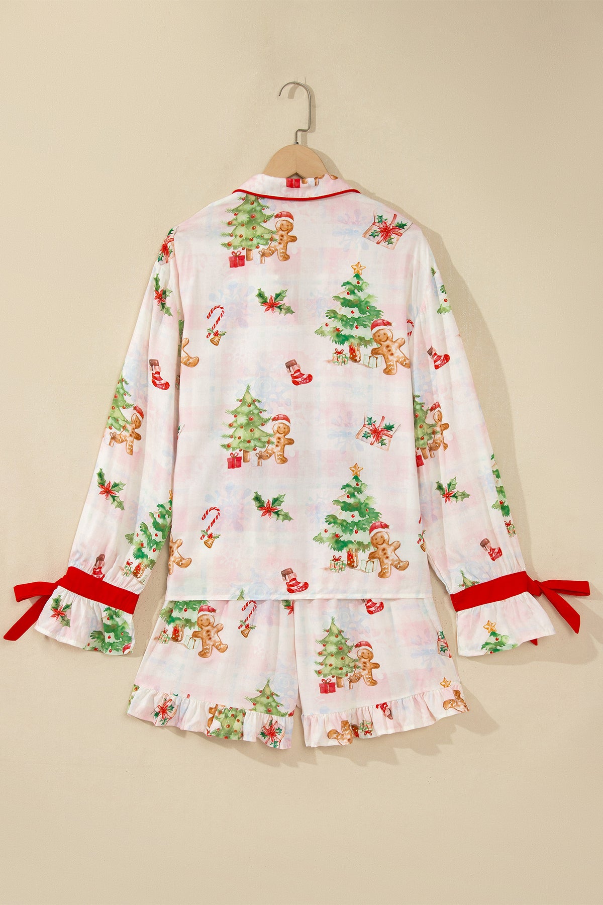 Pink Abstract Christmas Print Long Sleeve Two Piece Shift Lounge Set-Loungewear & Sleepwear/Loungewear-[Adult]-[Female]-2022 Online Blue Zone Planet