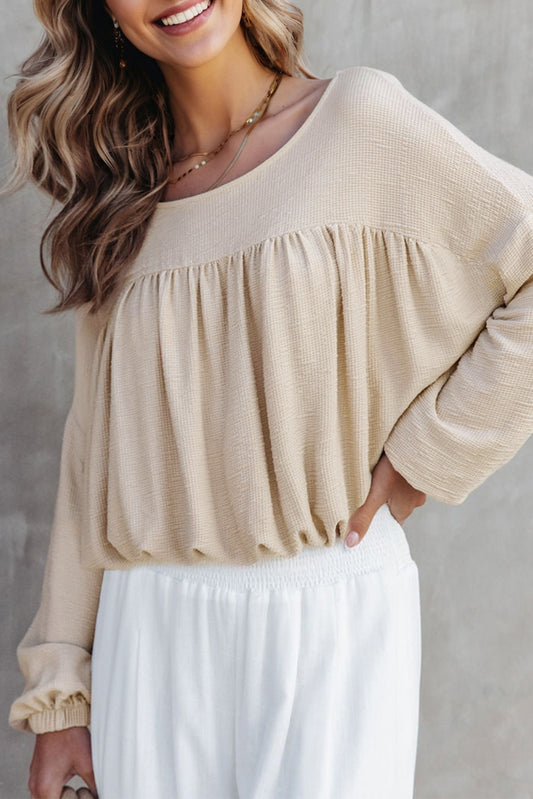 Jet Stream Textured Pleated Drop Shoulder Long Sleeve Knit Top-Tops/Long Sleeve Tops-[Adult]-[Female]-Jet Stream-S-2022 Online Blue Zone Planet