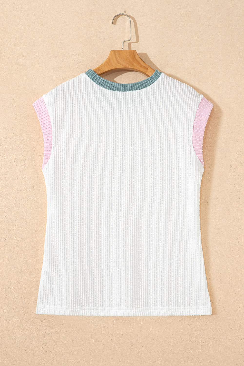 White Color Block Corded Knit Crew Neck Tee-Tops/Tops & Tees-[Adult]-[Female]-2022 Online Blue Zone Planet