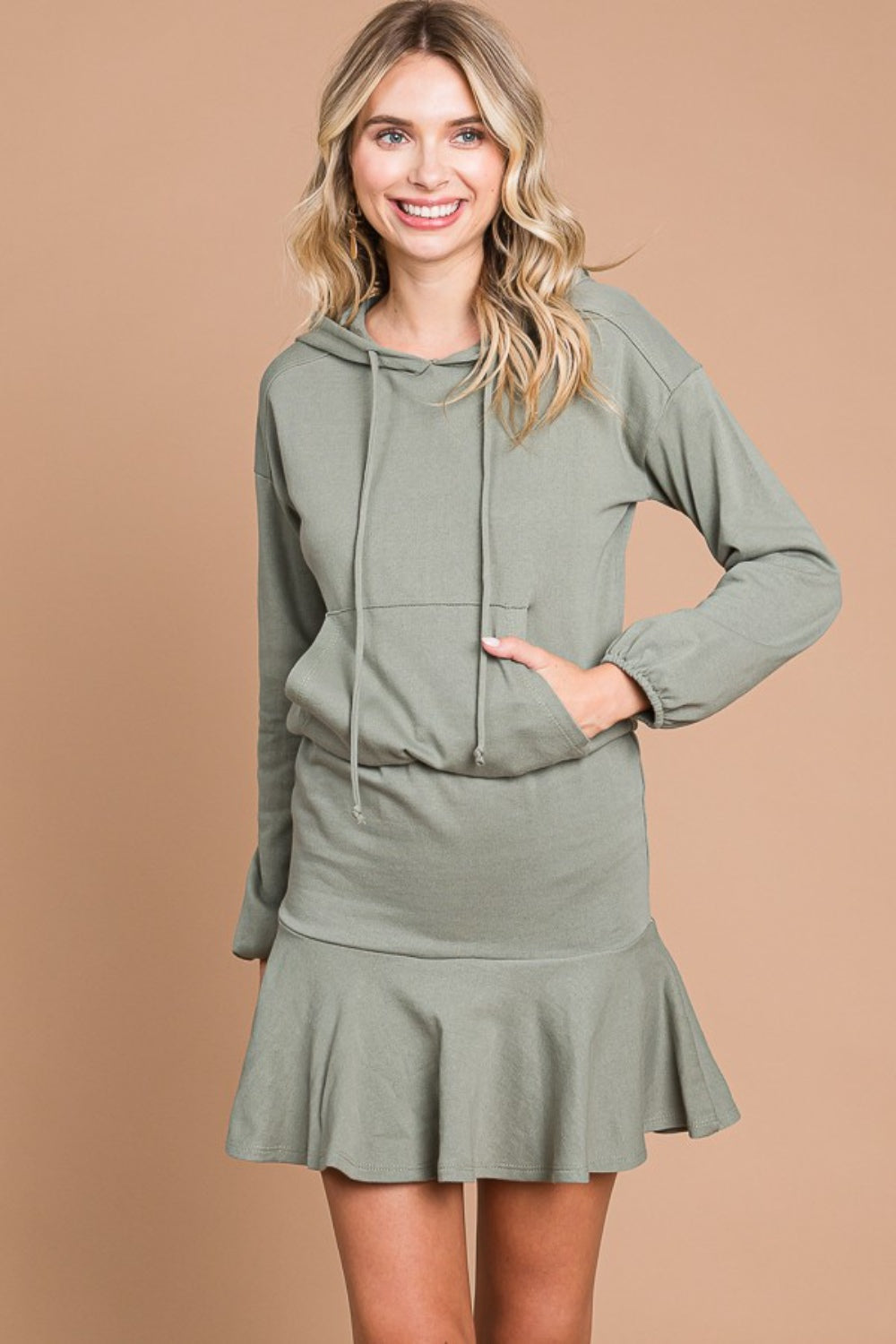 Culture Code Full Size Drawstring Dropped Shoulder Hooded Mini Dress-TOPS / DRESSES-[Adult]-[Female]-2022 Online Blue Zone Planet