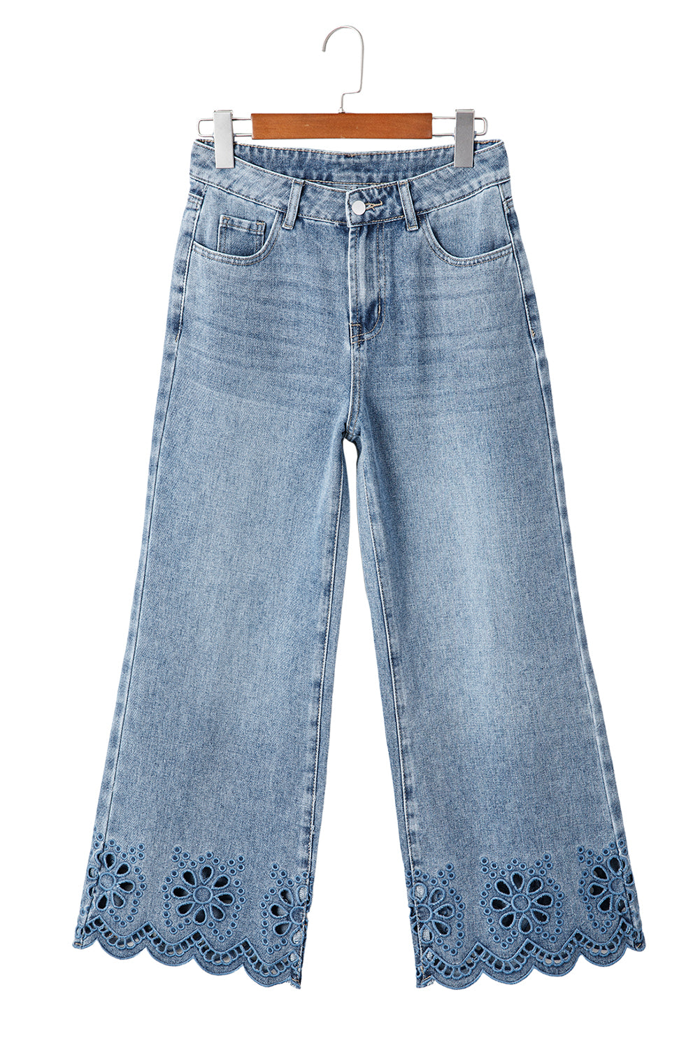 Dusk Blue Embroidered Cropped Wide Leg High Waist Jeans-Bottoms/Jeans-[Adult]-[Female]-2022 Online Blue Zone Planet