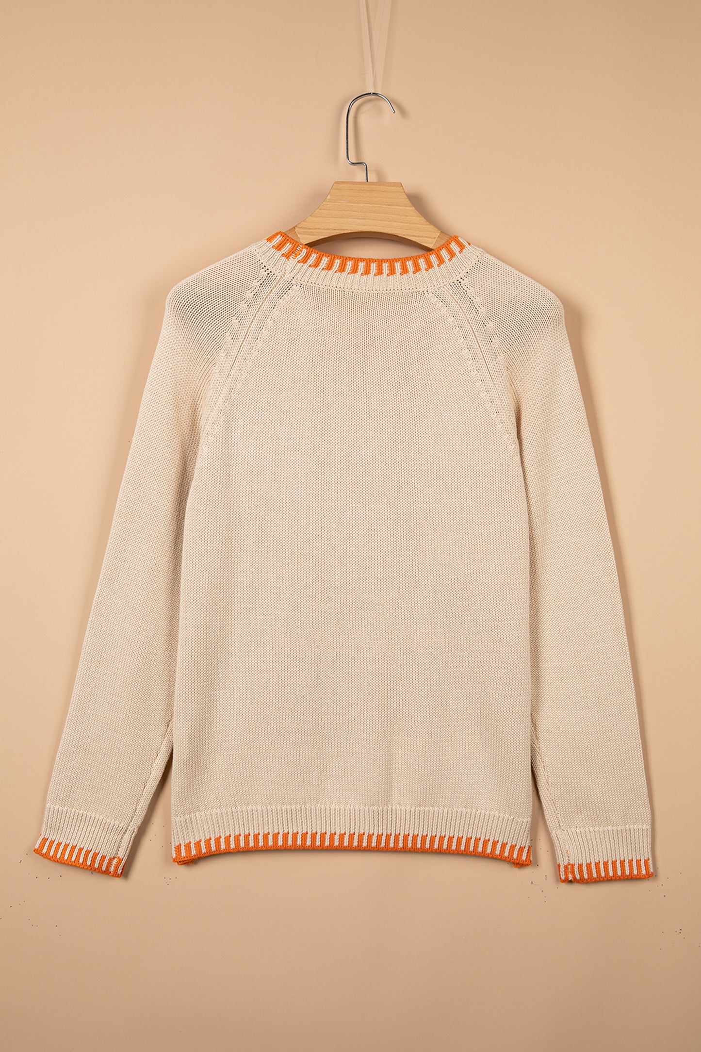 Parchment Floral Embroidery Pumpkin Long Sleeve Round Neck Sweater-Sweaters & Cardigans/Sweaters-[Adult]-[Female]-2022 Online Blue Zone Planet