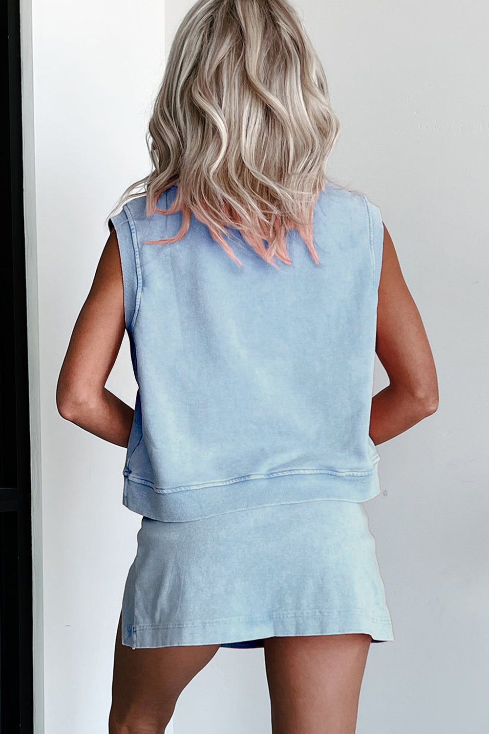 Myosotis 2 Pieces Mineral Wash Cotton Tank Top Lined Split Skirt Set-Two Piece Sets/Two Piece Dresses-[Adult]-[Female]-2022 Online Blue Zone Planet