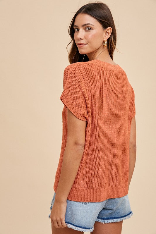 Annie Wear Round Neck Short Sleeve Sweater-TOPS / DRESSES-[Adult]-[Female]-2022 Online Blue Zone Planet