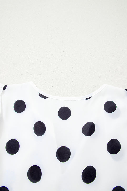 White Polka Dot Print Flutter Sleeve Striped Patchwork Babydoll Blouse-Tops/Blouses & Shirts-[Adult]-[Female]-2022 Online Blue Zone Planet