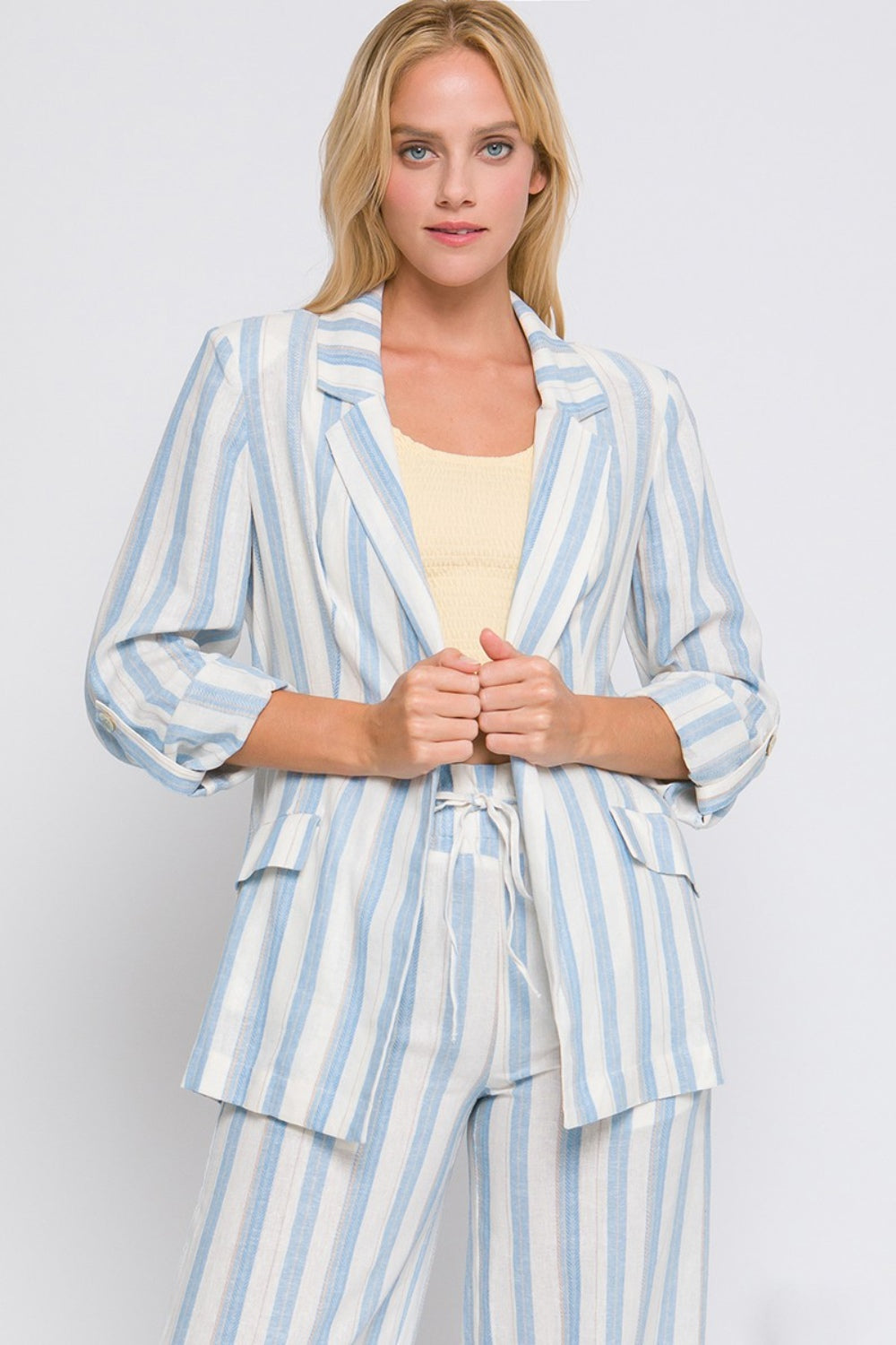 Love Tree Linen Woven Striped Blazer-TOPS / DRESSES-[Adult]-[Female]-Blue-S-2022 Online Blue Zone Planet