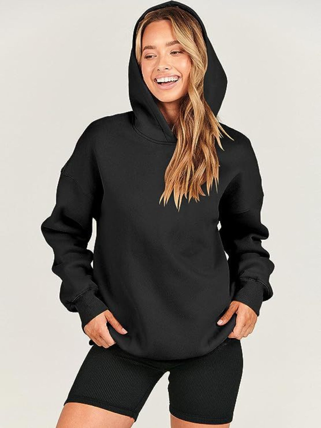 Dropped Shoulder Long Sleeve Hoodie-TOPS / DRESSES-[Adult]-[Female]-2022 Online Blue Zone Planet