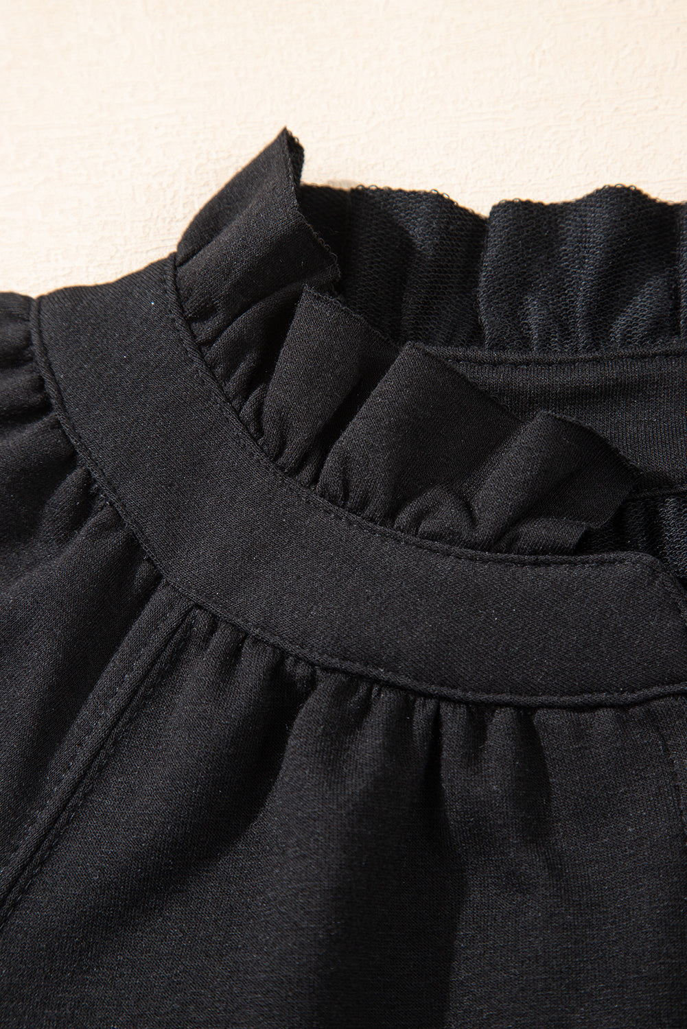 Black Half Zip Puff Sleeve Top and Ruffled Shorts Set-Two Piece Sets/Short Sets-[Adult]-[Female]-2022 Online Blue Zone Planet