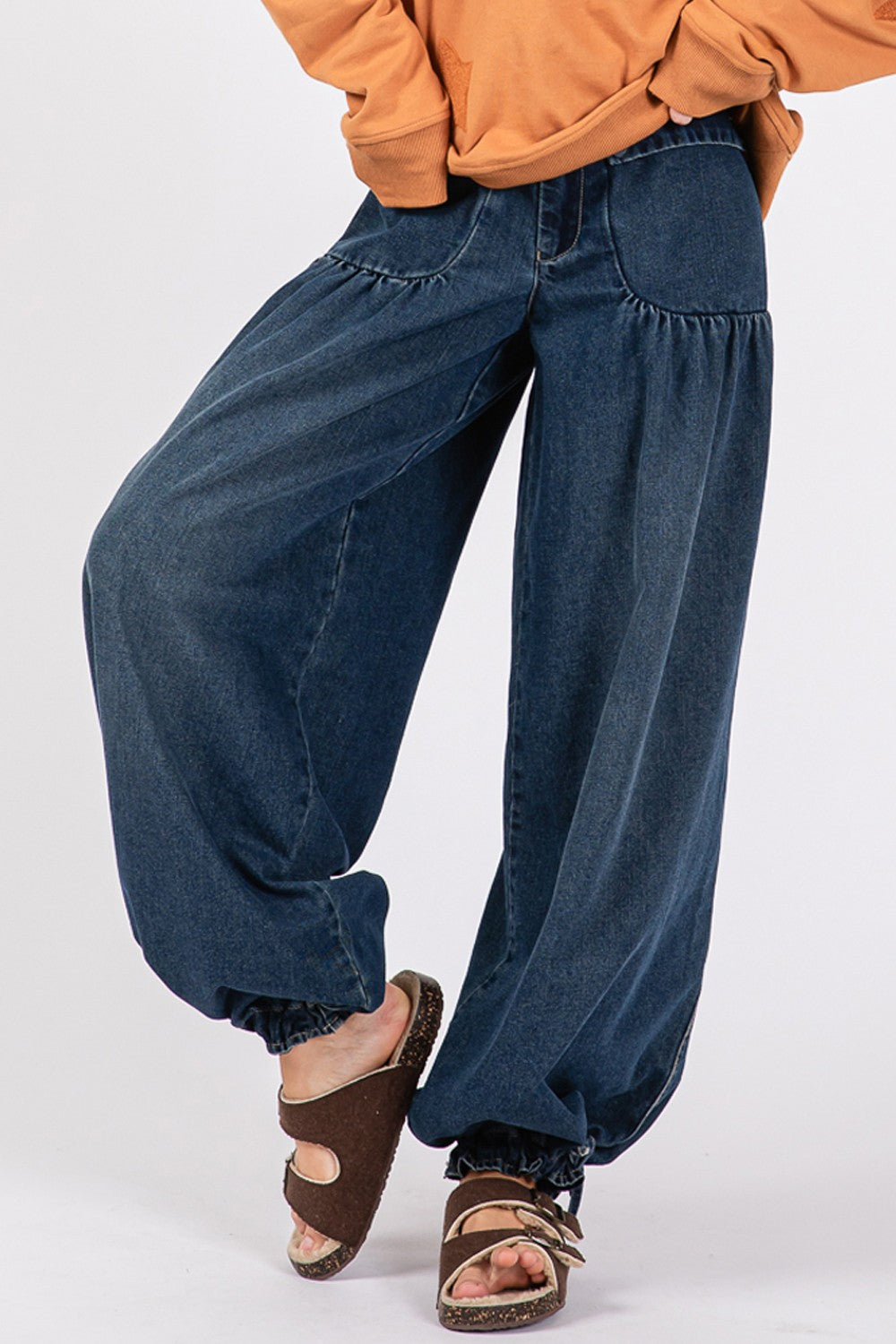 SAGE + FIG Mid-Rise Cargo Jeans with Pockets-BOTTOMS SIZES SMALL MEDIUM LARGE-[Adult]-[Female]-2022 Online Blue Zone Planet