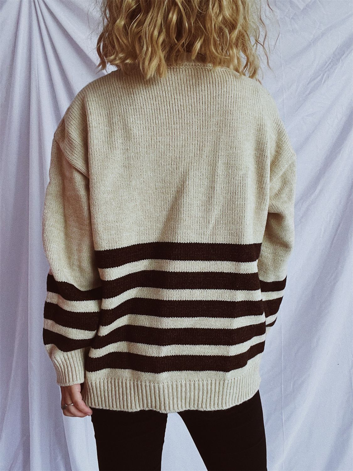 Striped Dropped Shoulder Long Sleeve Sweater-TOPS / DRESSES-[Adult]-[Female]-2022 Online Blue Zone Planet