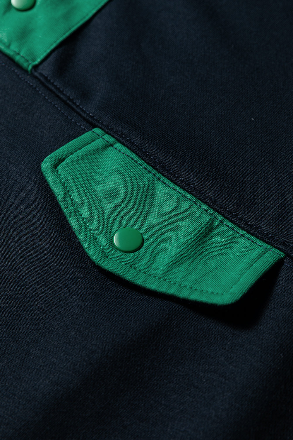 Navy Blue Color Block Patchwork Half Button Pullover and Shorts 2pcs Outfit-Two Piece Sets/Short Sets-[Adult]-[Female]-2022 Online Blue Zone Planet