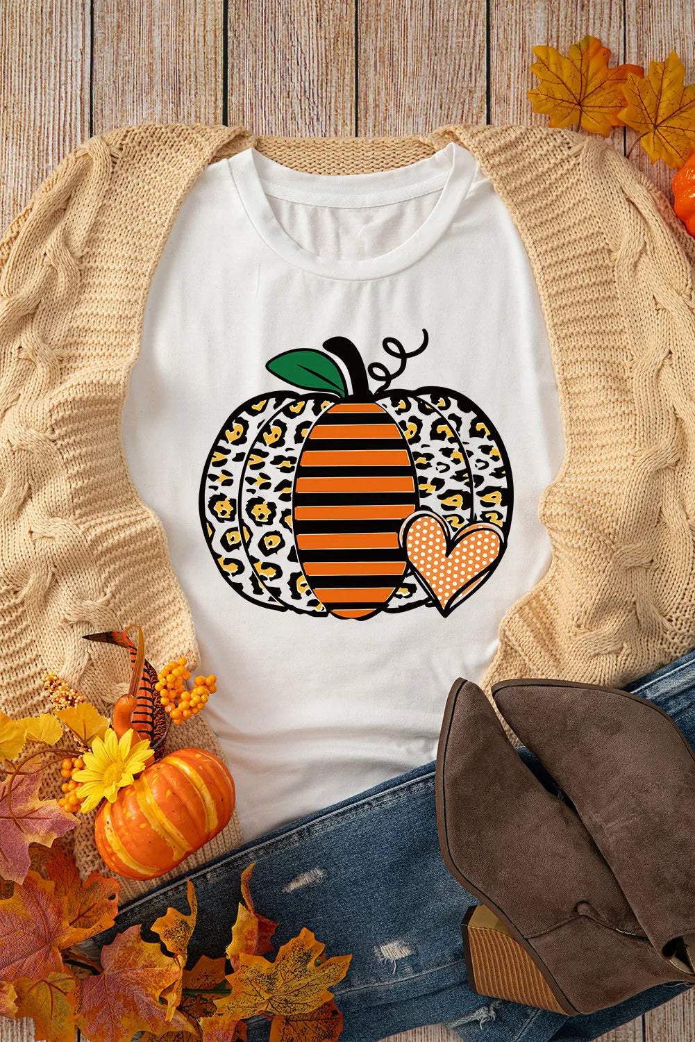 Pumpkin Graphic Round Neck Short Sleeve T-Shirt-TOPS / DRESSES-[Adult]-[Female]-2022 Online Blue Zone Planet