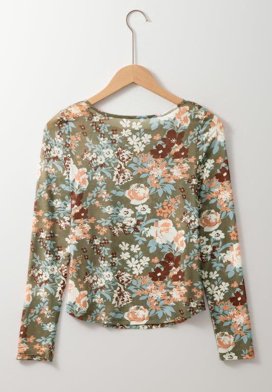 Blue Zone Planet | Floral Round Neck Long Sleeve T-Shirt-TOPS / DRESSES-[Adult]-[Female]-2022 Online Blue Zone Planet