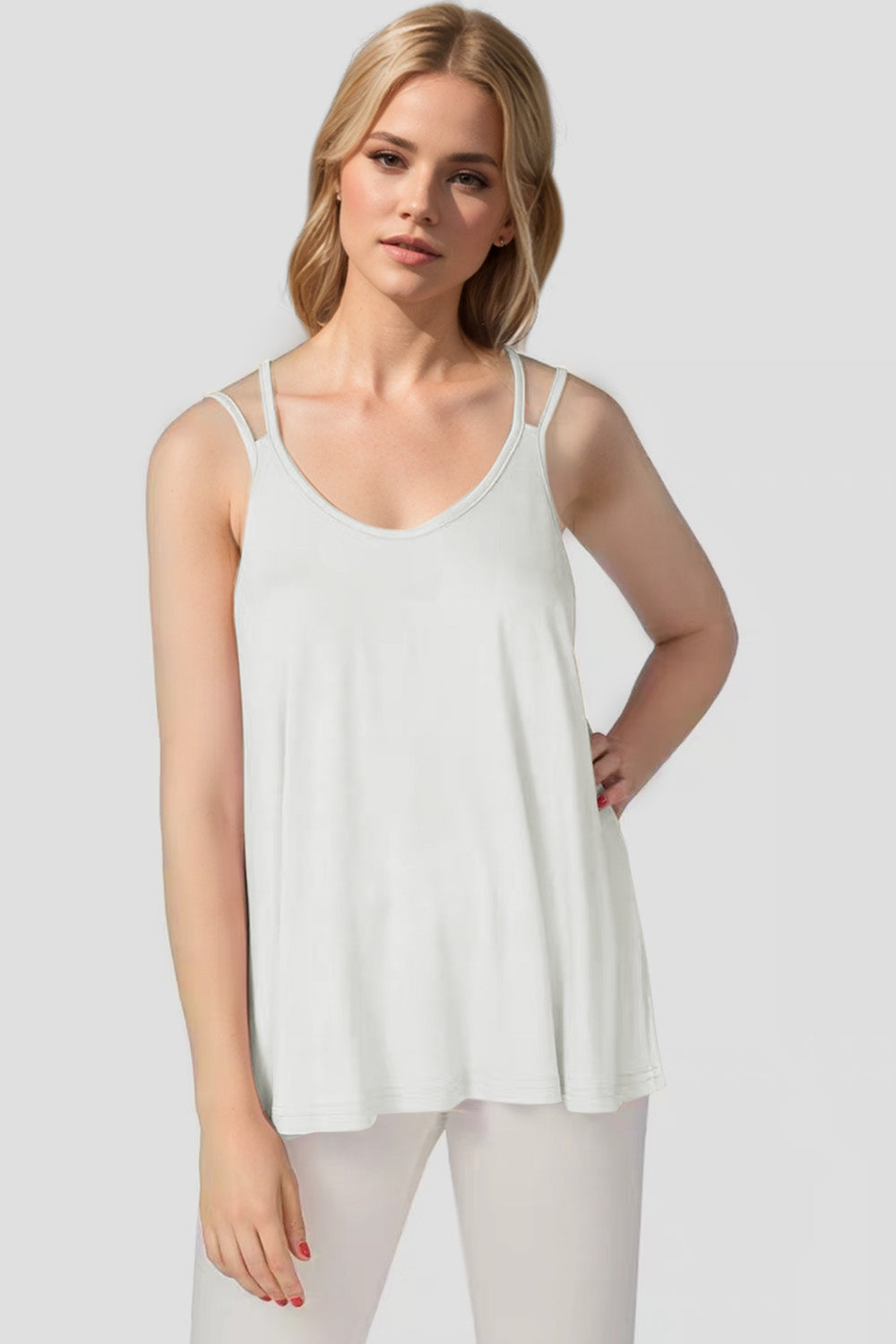 Basic Bae Bamboo Scoop Neck Double Spaghetti Straps Cami-TOPS / DRESSES-[Adult]-[Female]-Ivory-S-2022 Online Blue Zone Planet