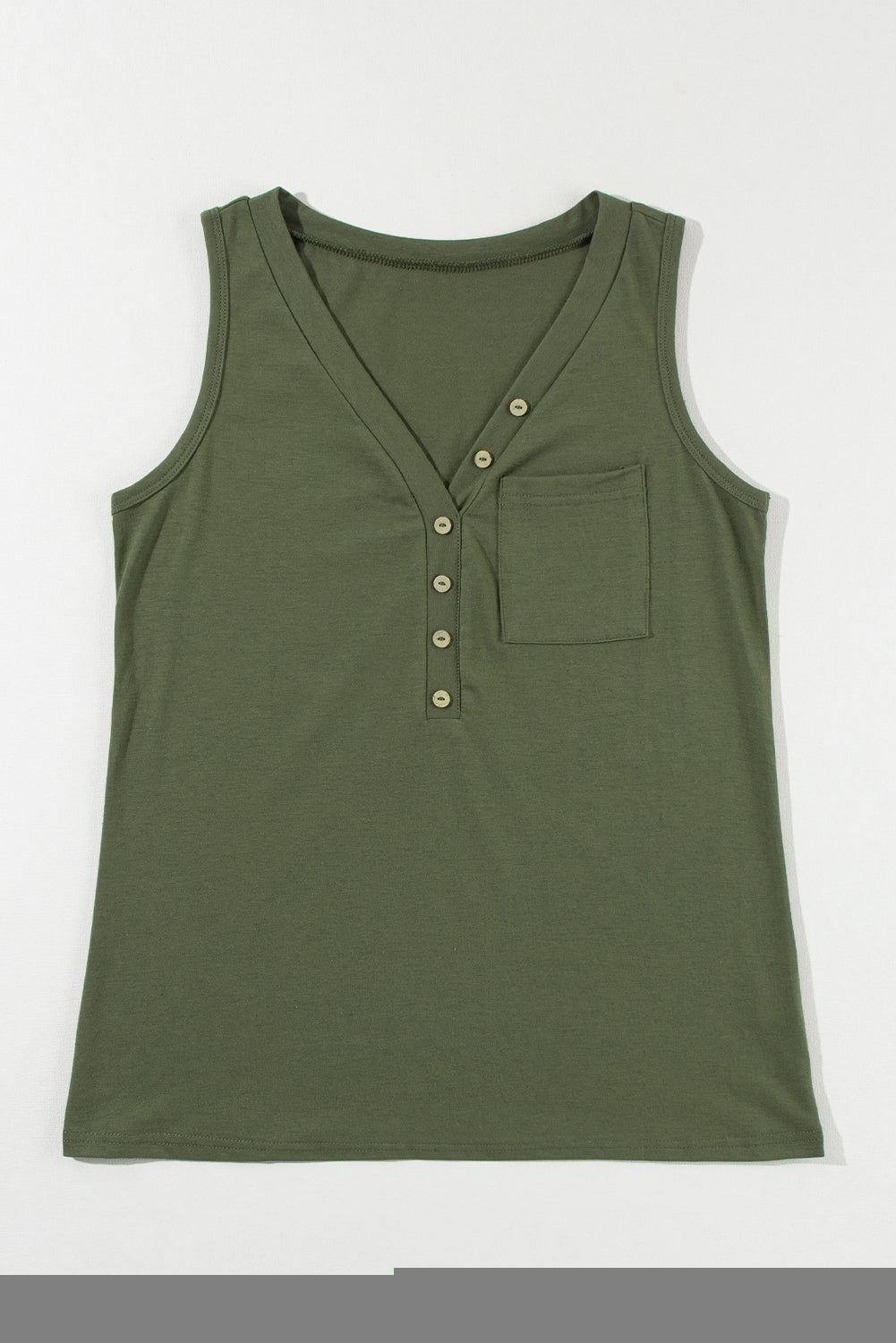 Black Half Button V Neck Patched Pocket Tank Top-Tops/Tank Tops-[Adult]-[Female]-2022 Online Blue Zone Planet