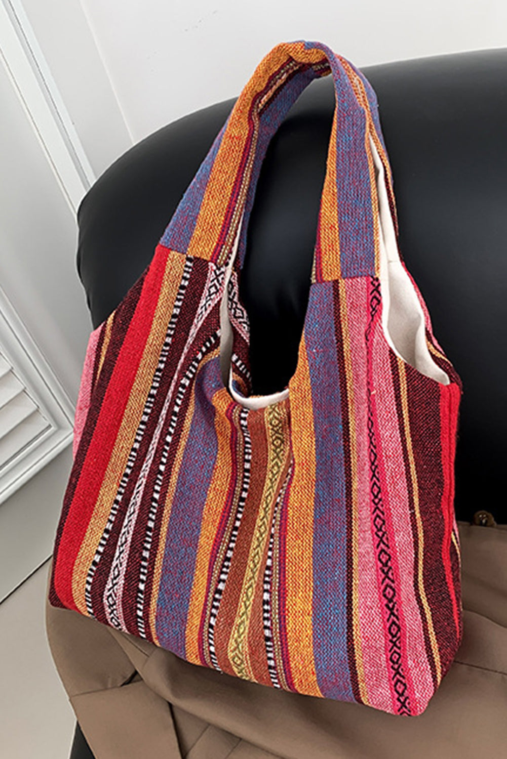 Fiery Red Ethnic Striped Canvas Tote Bag-Tote Bags-[Adult]-[Female]-Fiery Red-ONE SIZE-2022 Online Blue Zone Planet