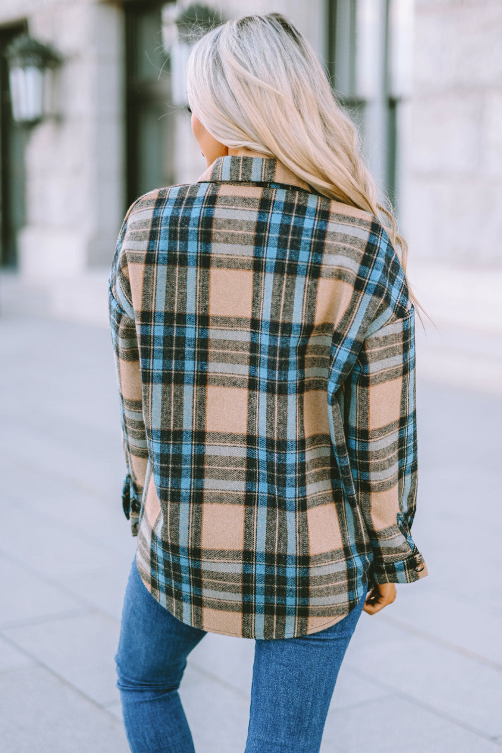 Brown Plaid Color Block Buttoned Shirt with Pockets-Tops/Blouses & Shirts-[Adult]-[Female]-2022 Online Blue Zone Planet