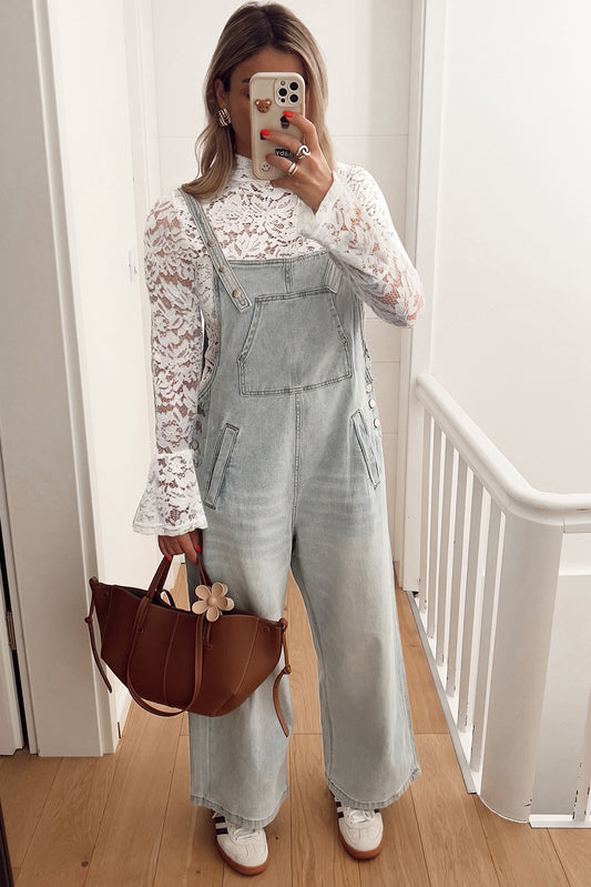 White Lace Crochet Bell Sleeve Mock Neck Blouse-Tops/Blouses & Shirts-[Adult]-[Female]-2022 Online Blue Zone Planet