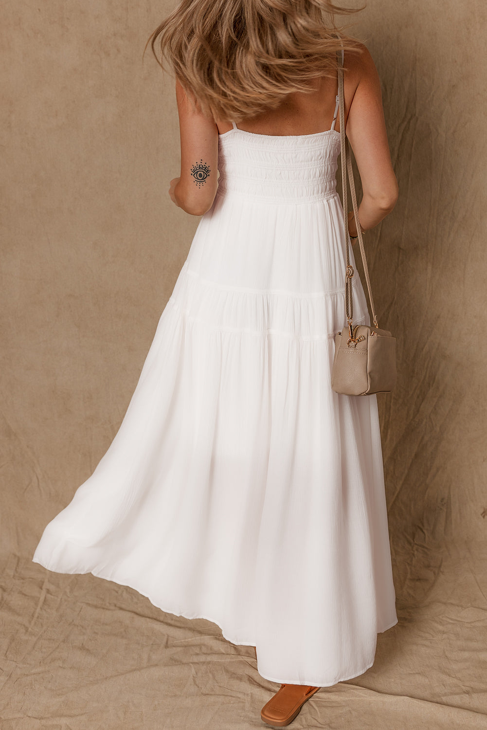 White Spaghetti Straps High Waist Elegant Long Dress-TOPS / DRESSES-[Adult]-[Female]-2022 Online Blue Zone Planet