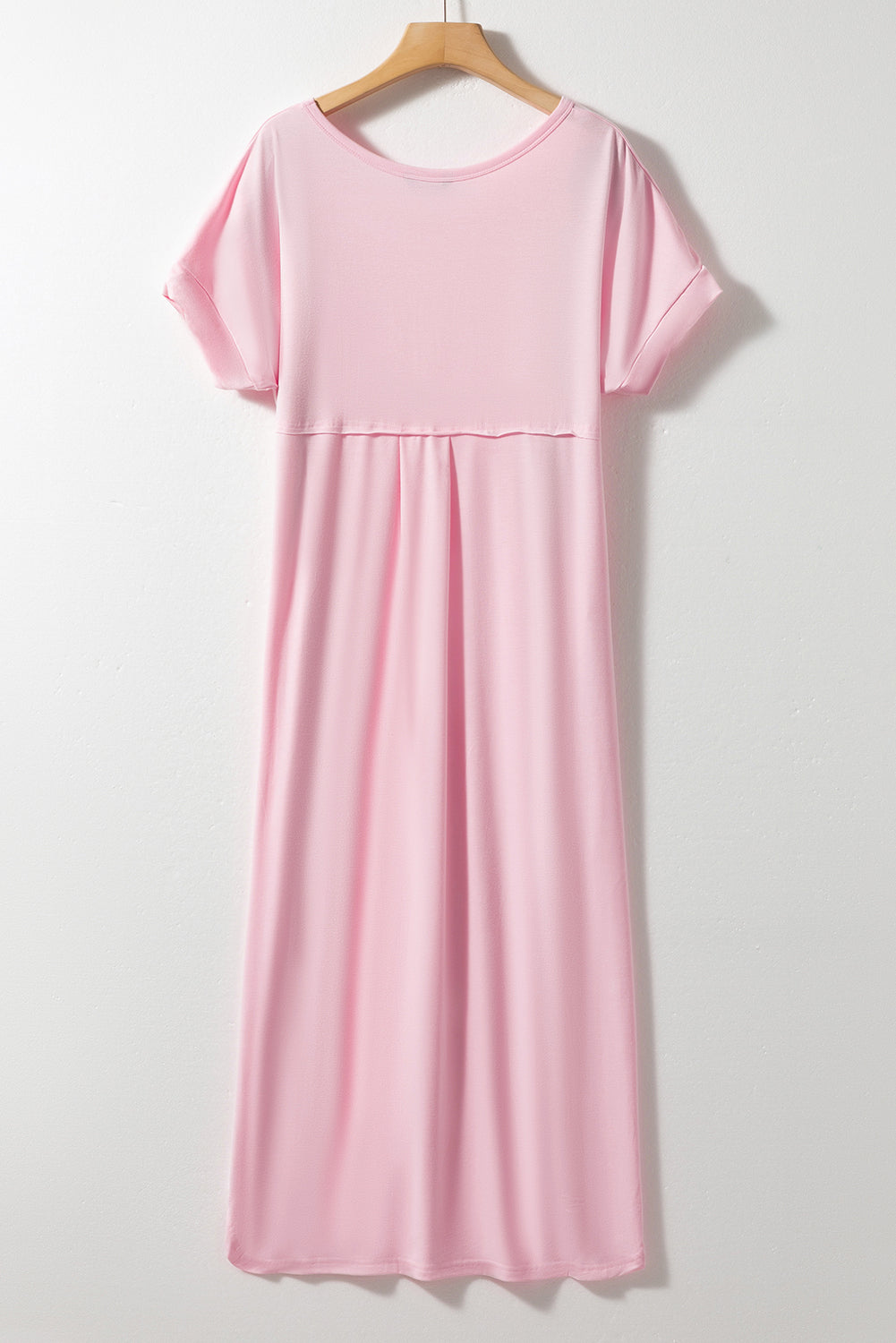 Pink V Neck Hidden Pocket Splits Maxi T-shirt Dress-TOPS / DRESSES-[Adult]-[Female]-2022 Online Blue Zone Planet