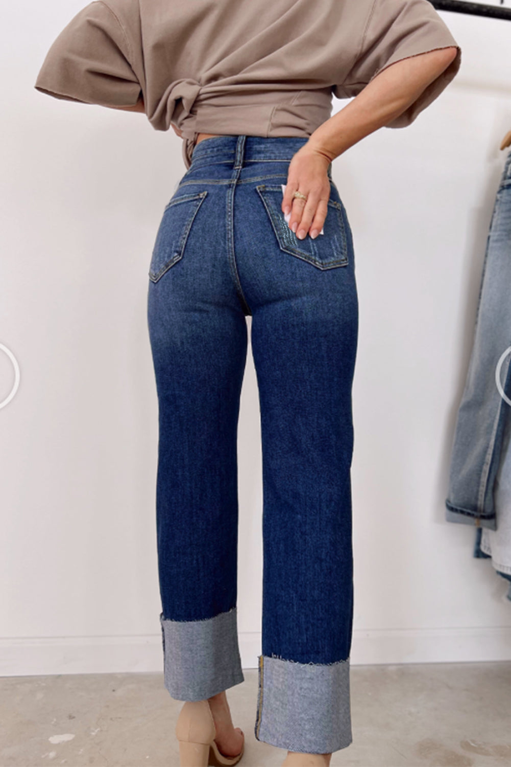 Blue-2 High Waist Distressed Straight Leg Jeans-Bottoms/Jeans-[Adult]-[Female]-2022 Online Blue Zone Planet