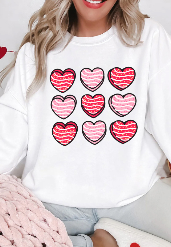 Blue Zone Planet | Valentine's Day Heart Round Neck Long Sleeve Sweatshirt-TOPS / DRESSES-[Adult]-[Female]-2022 Online Blue Zone Planet