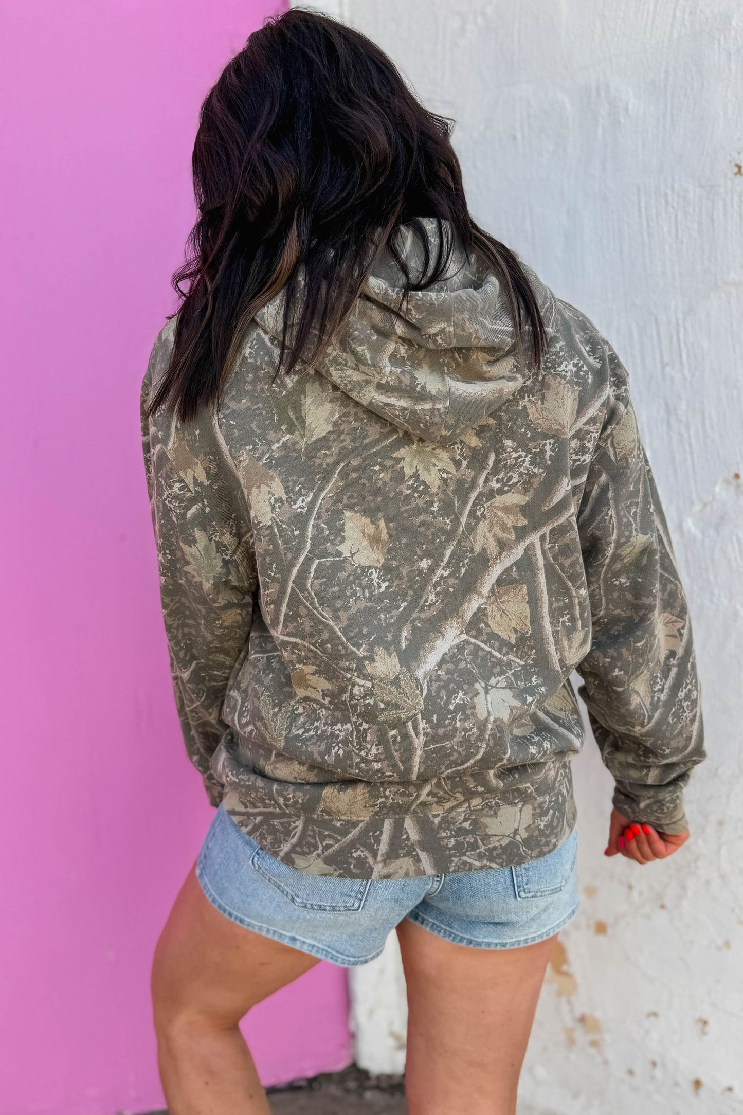 Brown Retro Camouflage Jesus Loves You Print Relaxed Hoodie-Tops / Dresses-[Adult]-[Female]-2022 Online Blue Zone Planet