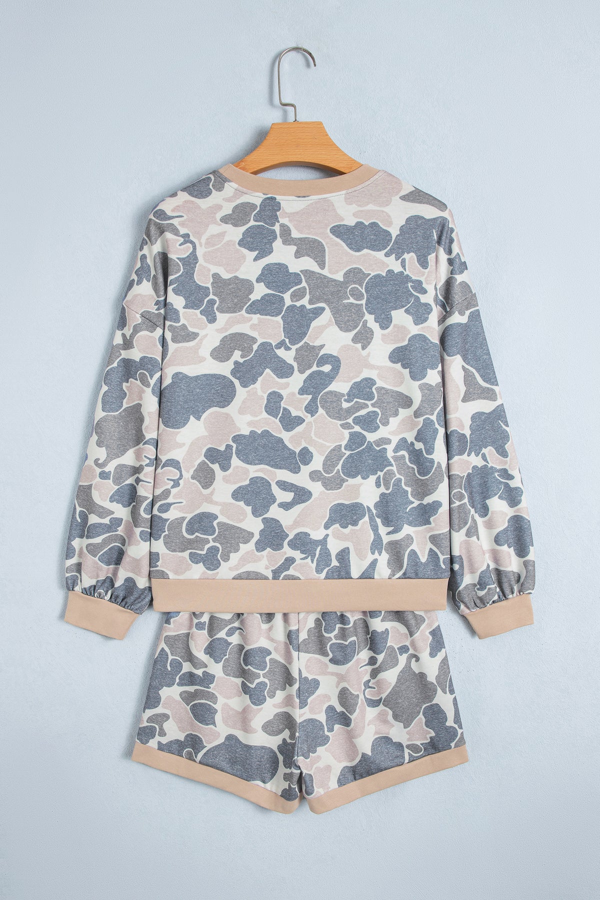 Multicolour Camouflage Patchwork Colorblock 2pcs Long Sleeve Top and Shorts Set-Two Piece Sets/Short Sets-[Adult]-[Female]-2022 Online Blue Zone Planet