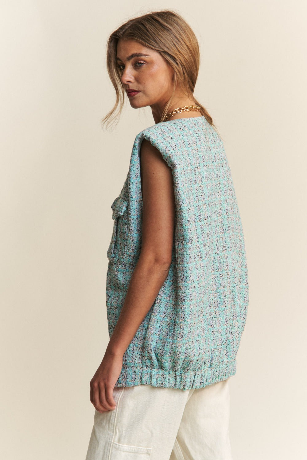 J.NNA Frayed Tweed Padded Shoulder Vest-TOPS / DRESSES-[Adult]-[Female]-2022 Online Blue Zone Planet