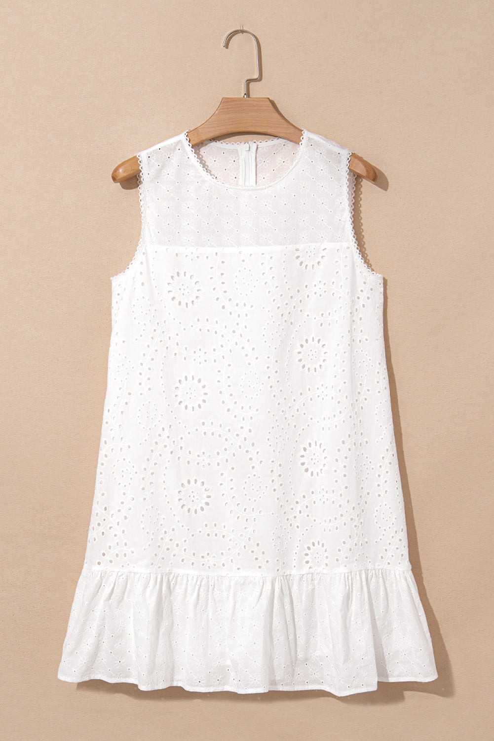 White Floral Eyelet Embroidered Sleeveless Shift Dress White Floral Eyelet Embroidered Sleeveless Shift Dress