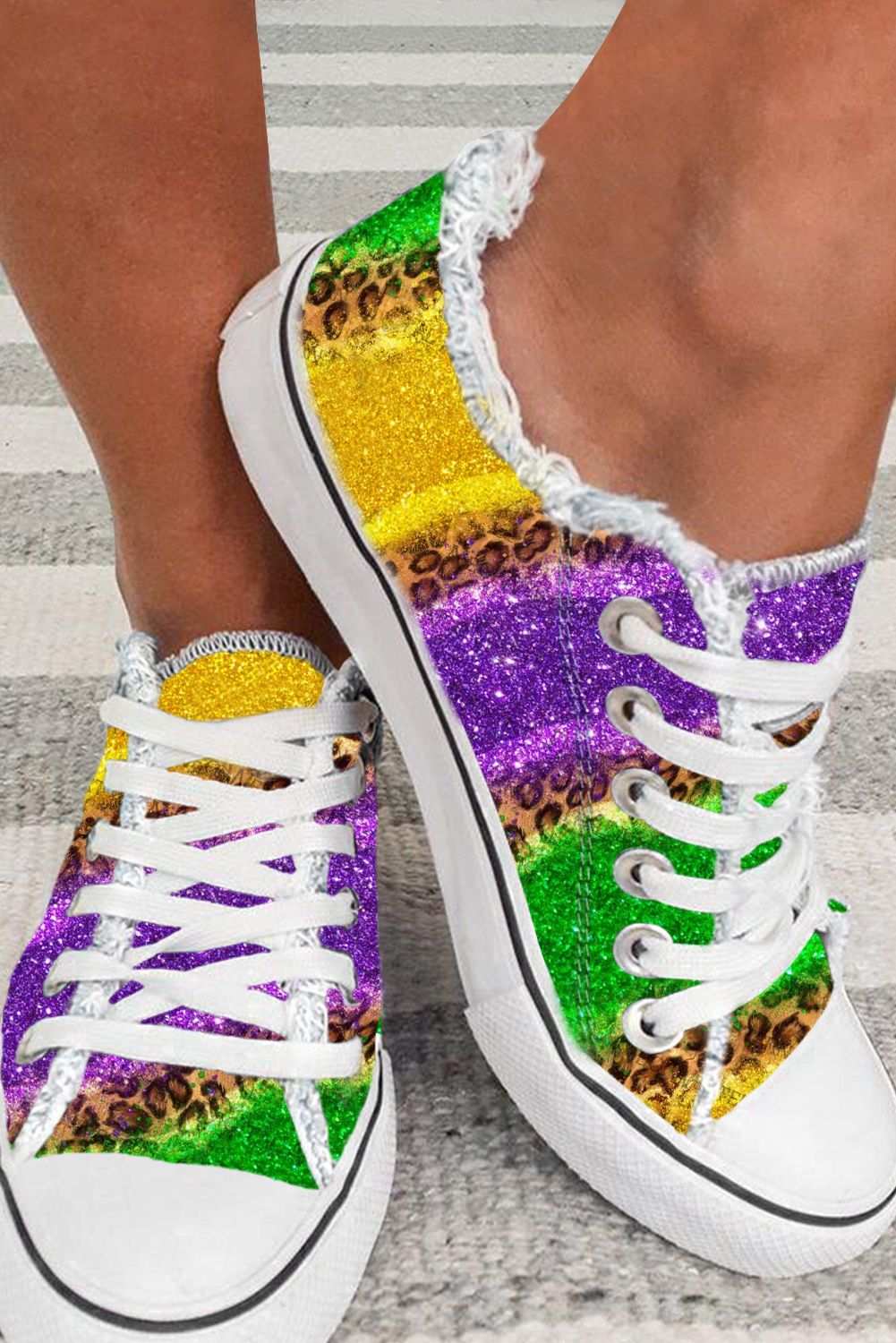 Multicolor Leopard Color Block Lace-up Canvas Shoes-Shoes & Bags/Womens Shoes-[Adult]-[Female]-Multicolor-38-2022 Online Blue Zone Planet