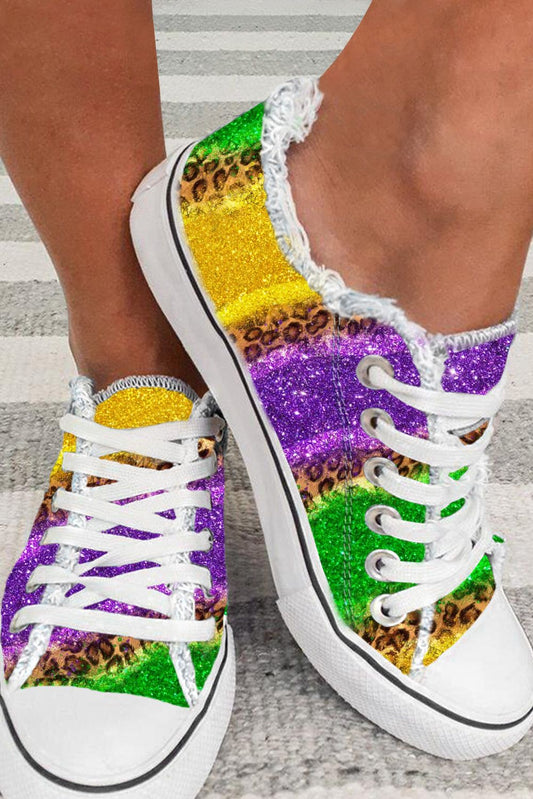 Multicolor Leopard Color Block Lace-up Canvas Shoes-Shoes & Bags/Womens Shoes-[Adult]-[Female]-Multicolor-38-2022 Online Blue Zone Planet