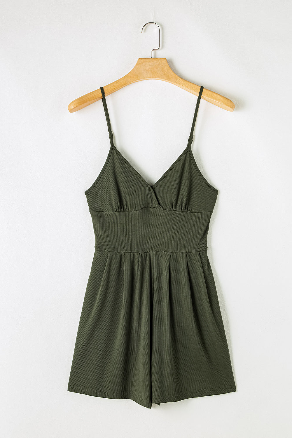 Moss Green Spaghetti Straps Cinched Waist Ribbed Romper-Bottoms/Jumpsuits & Rompers-[Adult]-[Female]-2022 Online Blue Zone Planet