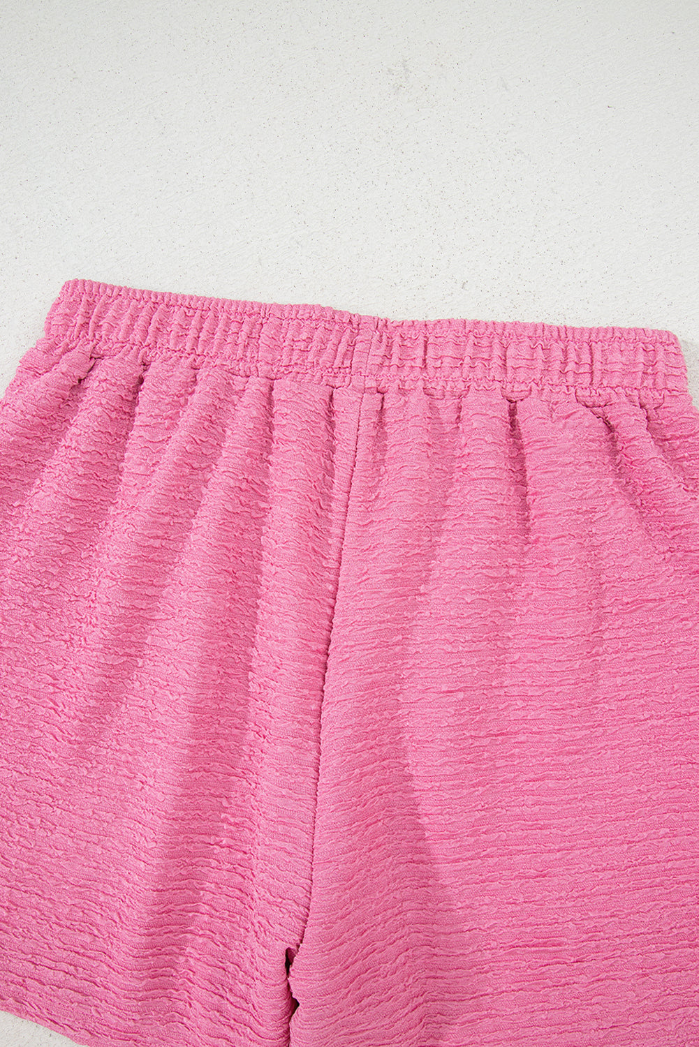 Pink Textured V Neck T Shirt And Shorts Set-Two Piece Sets/Short Sets-[Adult]-[Female]-2022 Online Blue Zone Planet