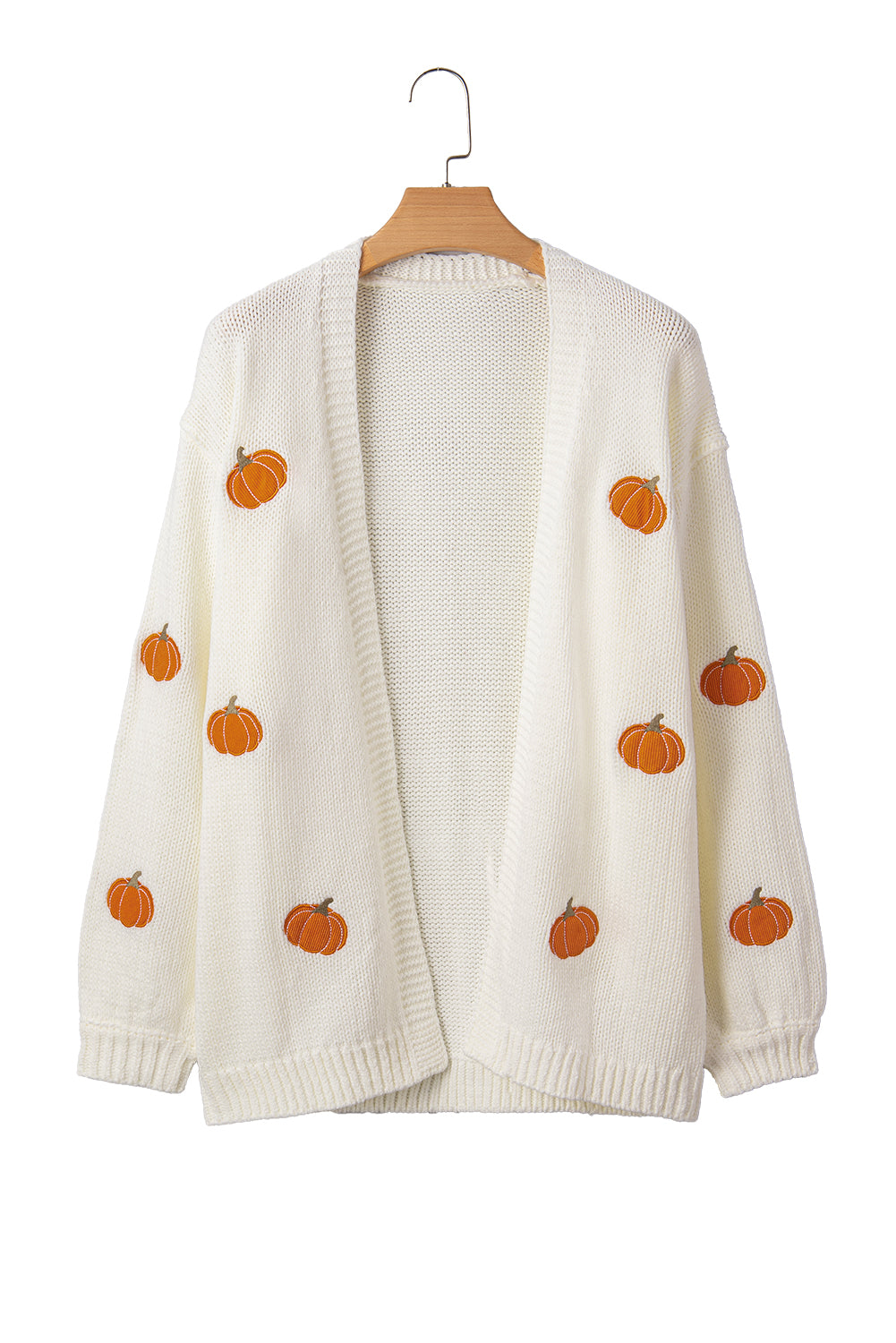 White Pumpkin Print Open Front Drop Shoulder Midi Cardigan-Sweaters & Cardigans/Cardigans-[Adult]-[Female]-2022 Online Blue Zone Planet