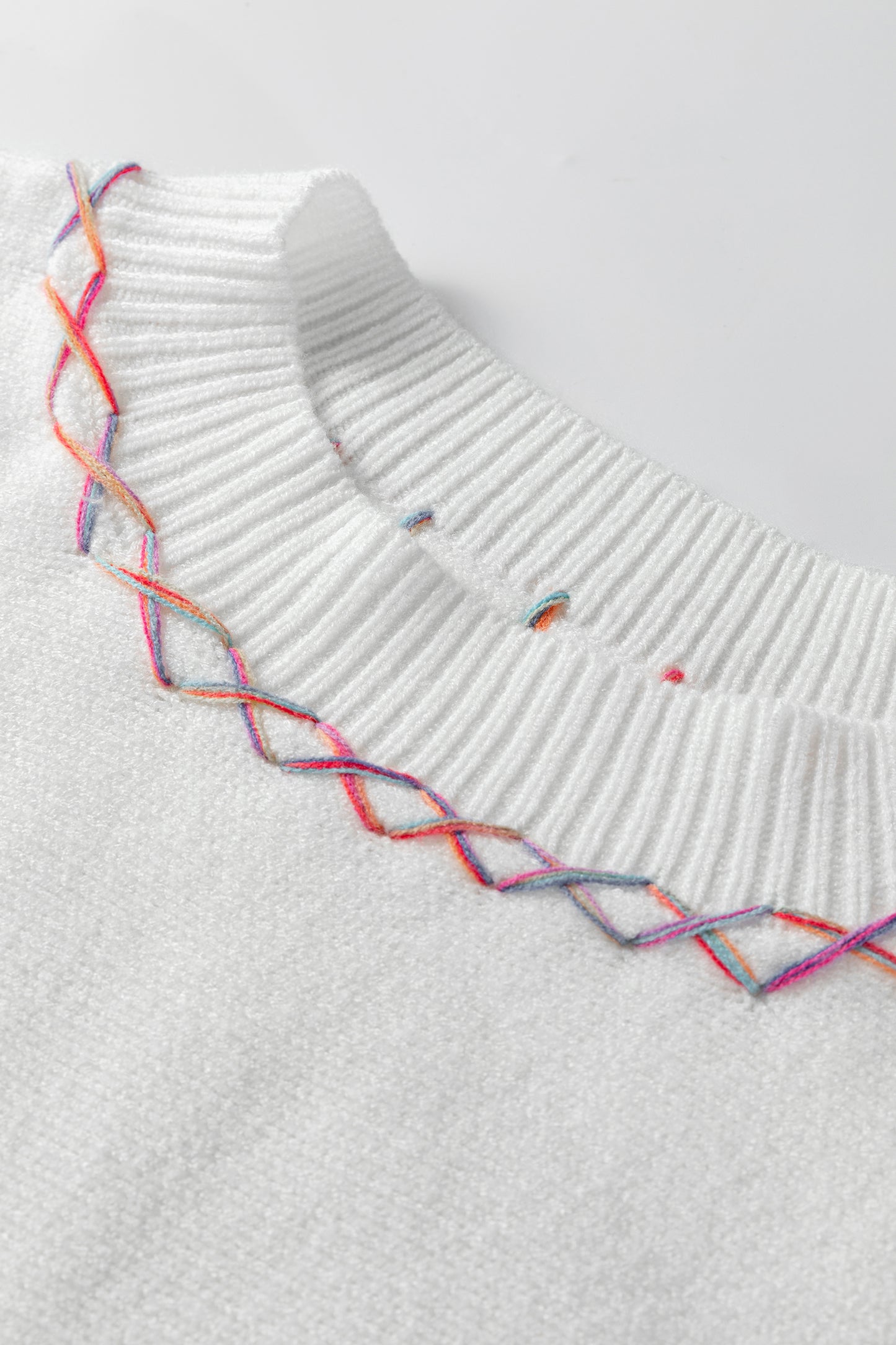 White Rainbow Stitching Balloon Sleeve Relaxed Sweater-TOPS / DRESSES-[Adult]-[Female]-2022 Online Blue Zone Planet