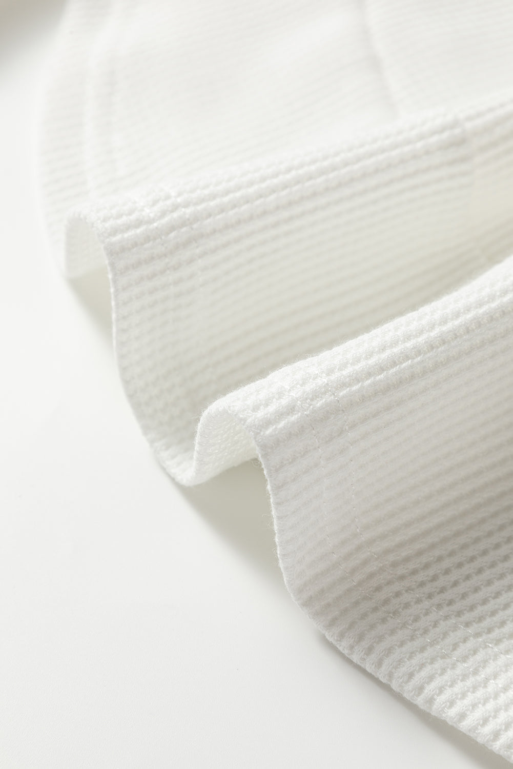 White Rounded Hem Waffle Long Sleeve Top-Tops/Long Sleeve Tops-[Adult]-[Female]-2022 Online Blue Zone Planet