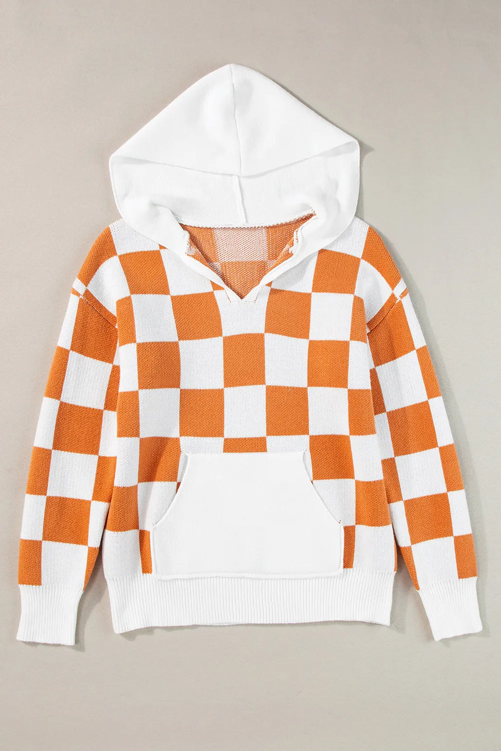 Checkered Long Sleeve Hooded Sweater-TOPS / DRESSES-[Adult]-[Female]-2022 Online Blue Zone Planet