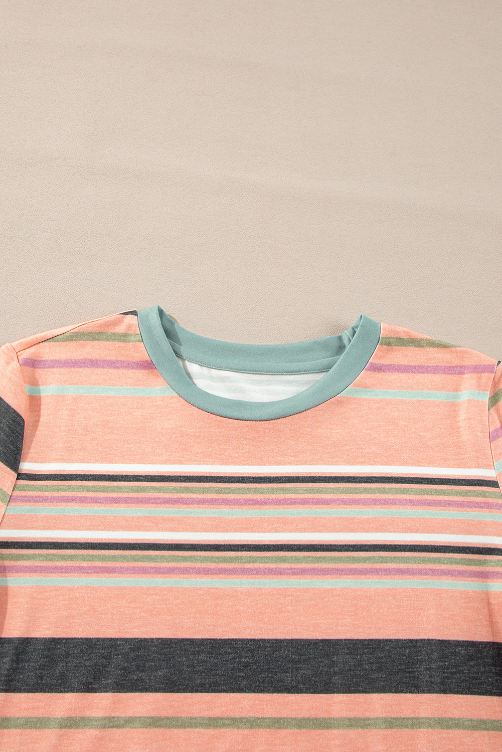 Pink Multicolor Stripes Crew Neck T Shirt-Tops/Tops & Tees-[Adult]-[Female]-2022 Online Blue Zone Planet