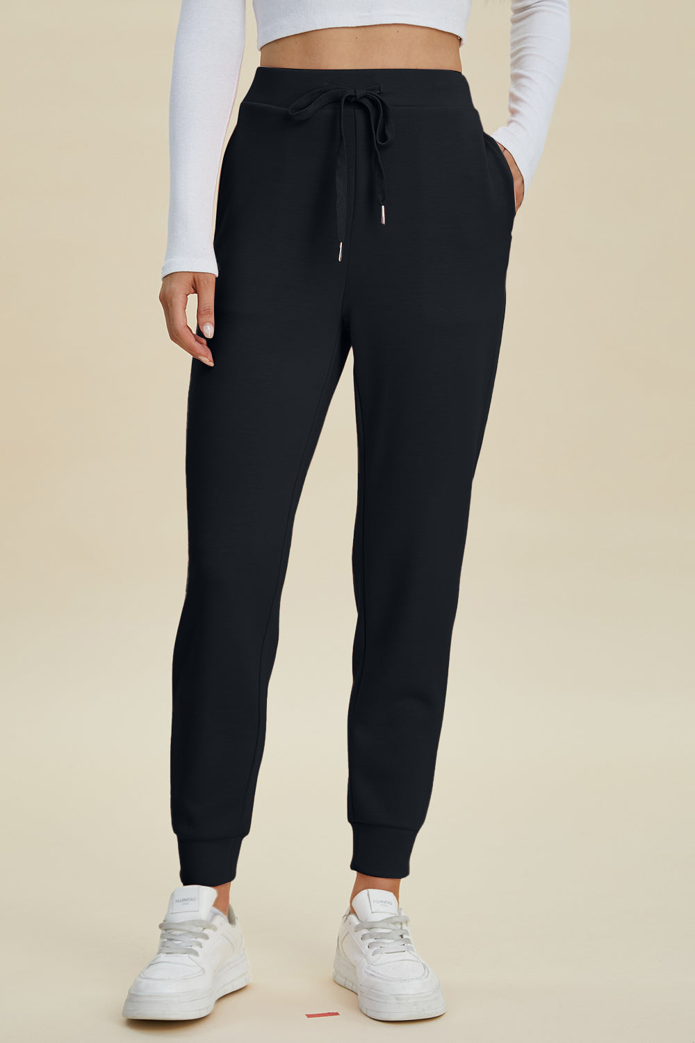 Blue Zone Planet | Basic Bae Full Size Air Scuba Drawstring High Waist Joggers-BOTTOMS SIZES SMALL MEDIUM LARGE-[Adult]-[Female]-Black-S-2022 Online Blue Zone Planet