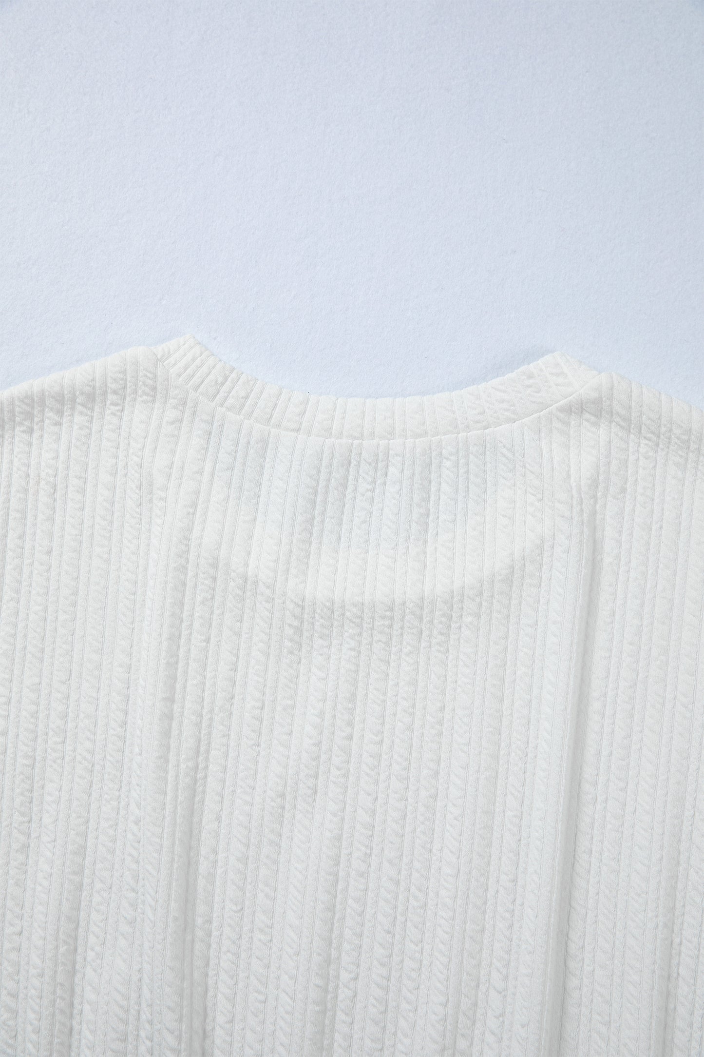 White Solid Color Textured Drop Shoulder Long Sleeve Peplum Top-Tops/Long Sleeve Tops-[Adult]-[Female]-2022 Online Blue Zone Planet