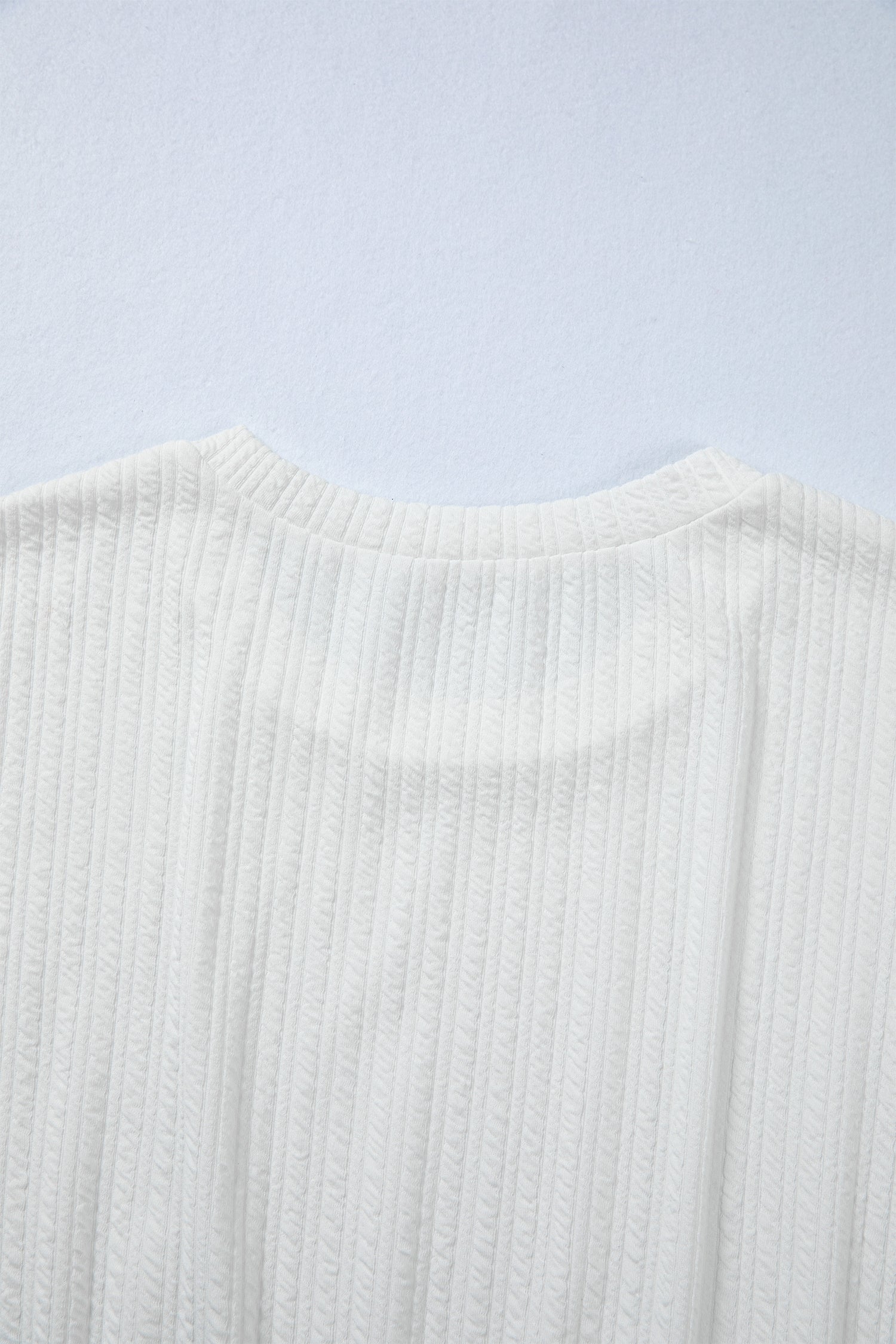 White Solid Color Textured Drop Shoulder Long Sleeve Peplum Top-Tops/Long Sleeve Tops-[Adult]-[Female]-2022 Online Blue Zone Planet